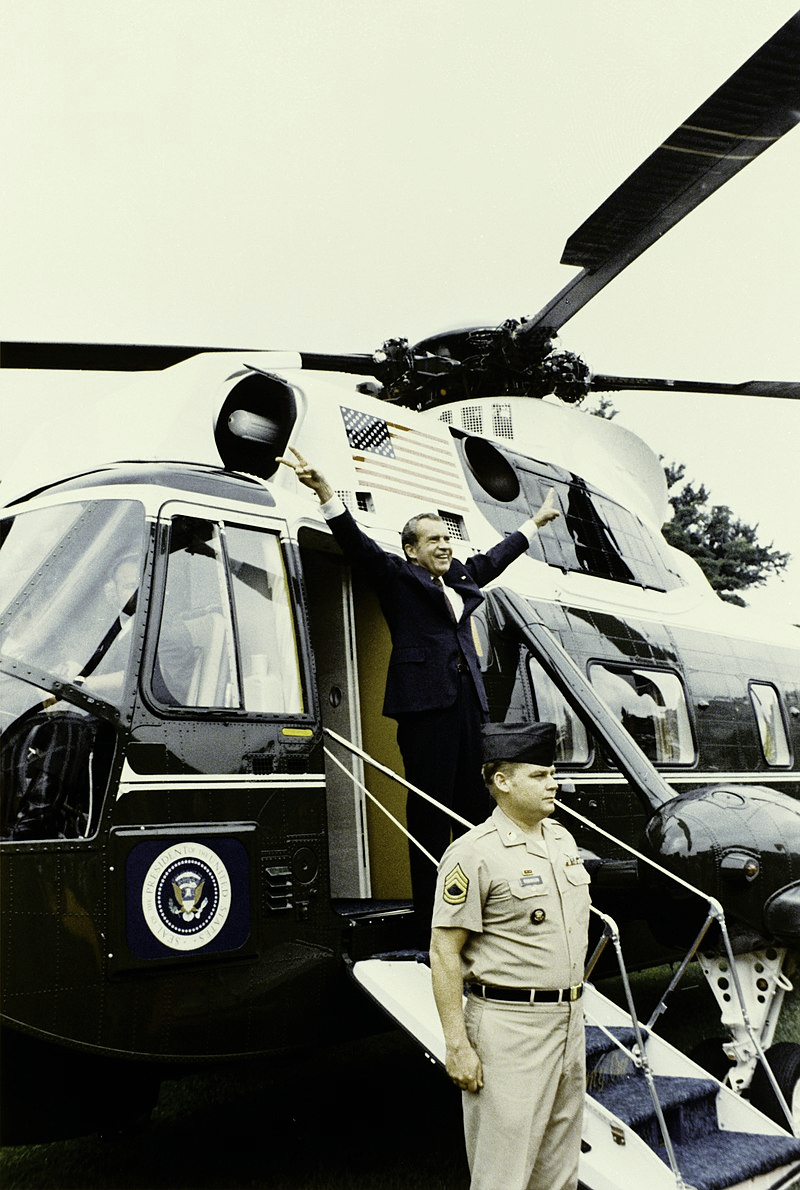 Nixon finally leaving the White House after his resignation became effective